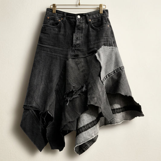 Algolde Deconstructed Denim Midi Skirt Black Ladies Size 26