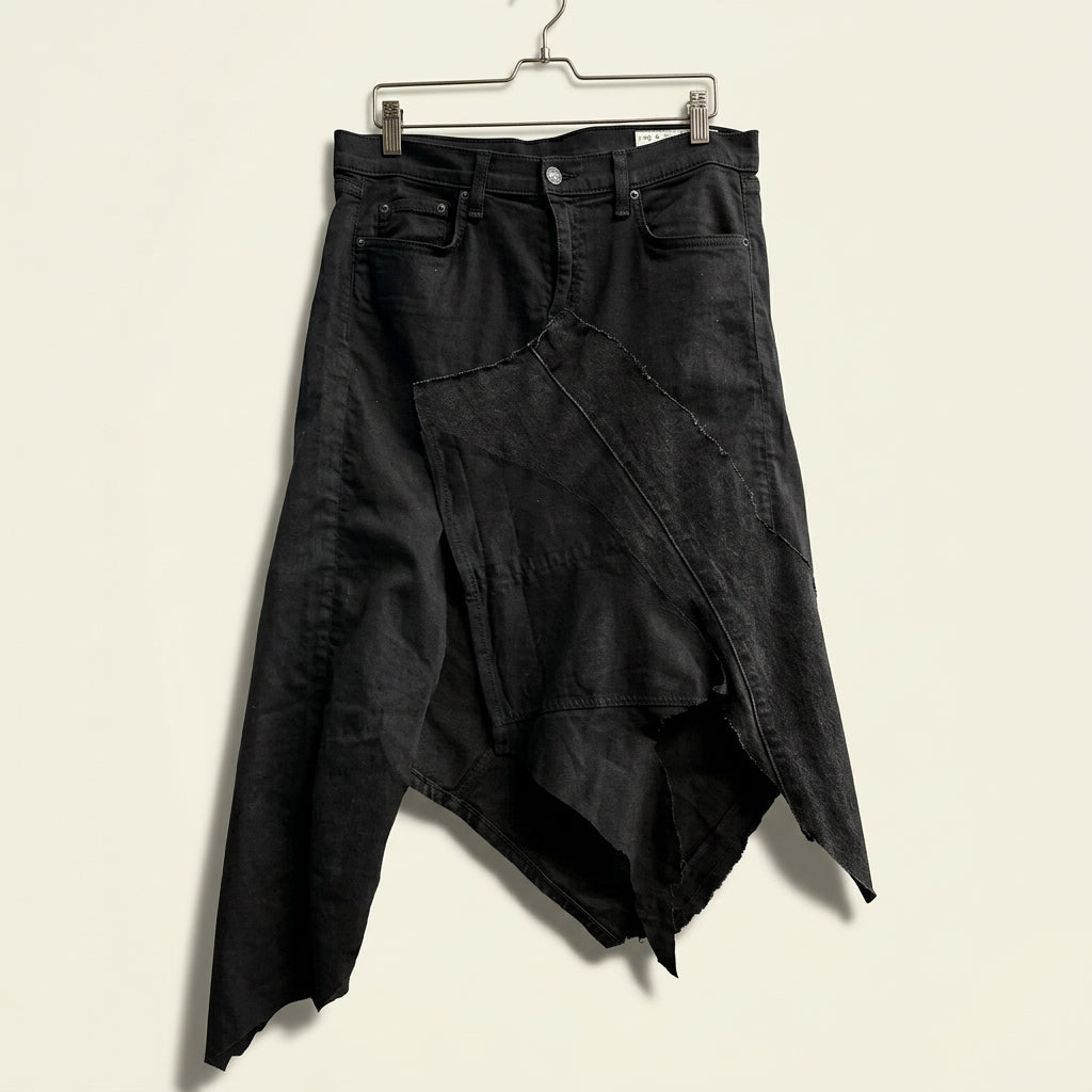 Rag & Bone Patchwork Denim Midi Skirt Black Ladies Size 28