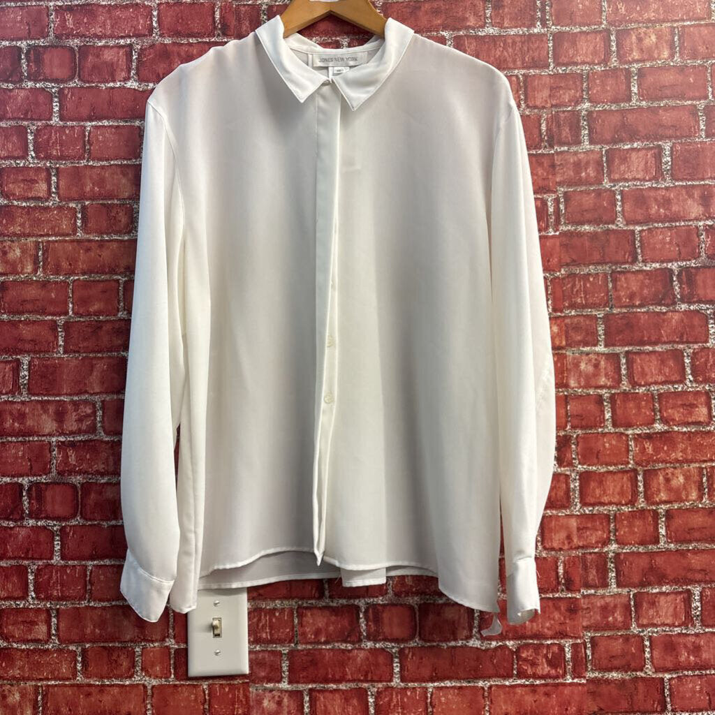 Jones New York Long Sleeve Button Up Blouse White Size 16
