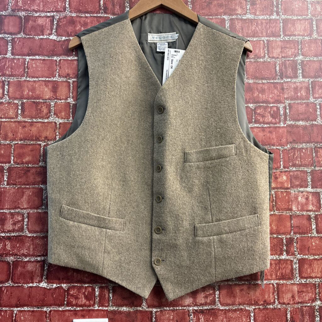 Vintage Veloce Wool-Blend Tweed Suit Vest Tan Size M