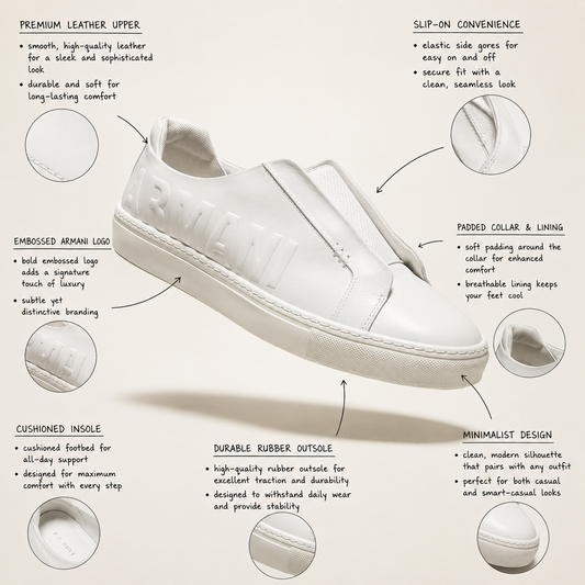 Giorgio Armani Sneakers Slip On Leather White Size 10M