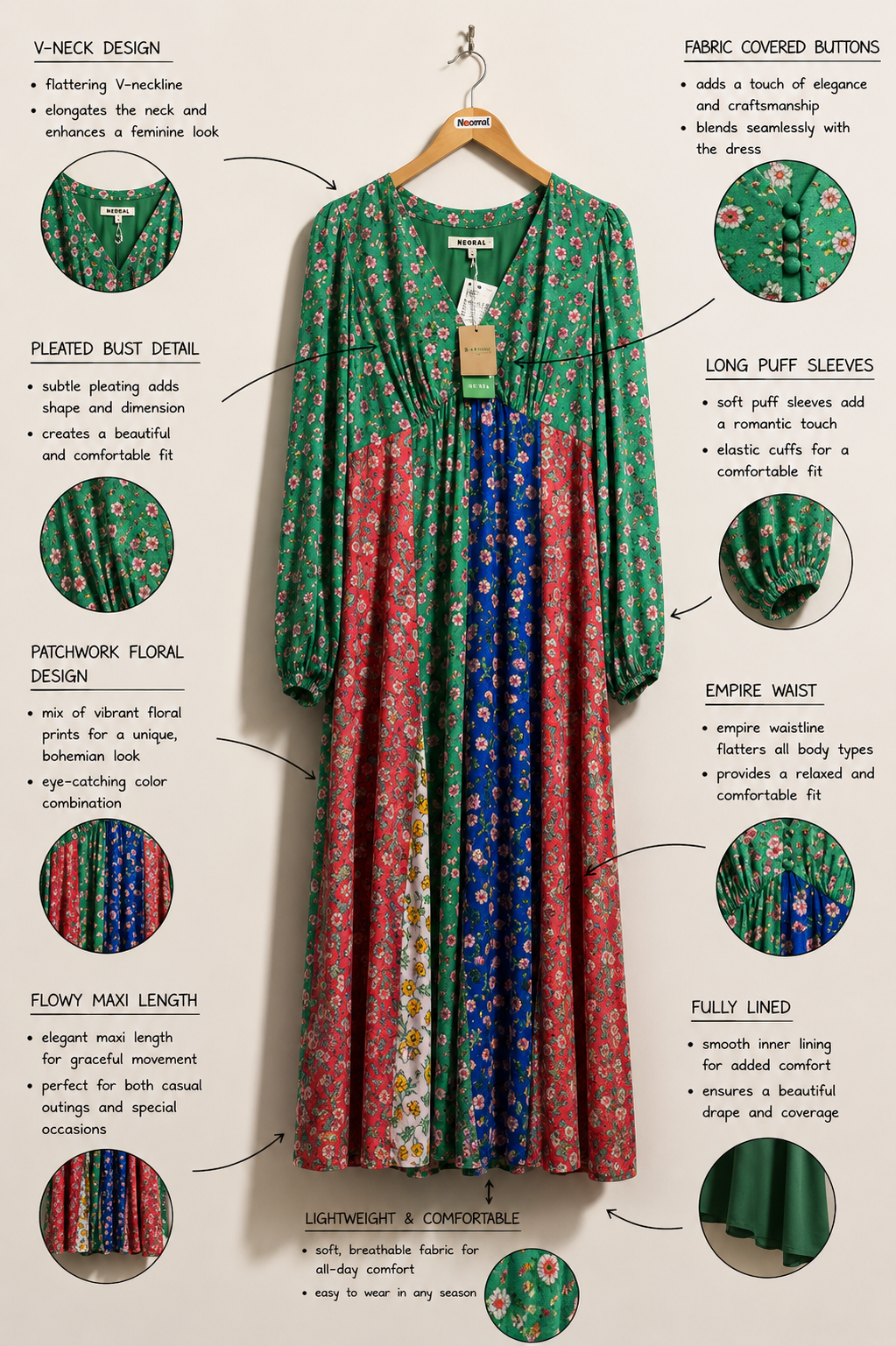Boden maxi dress long sleeve floral Green/Pink/Blue size 10R