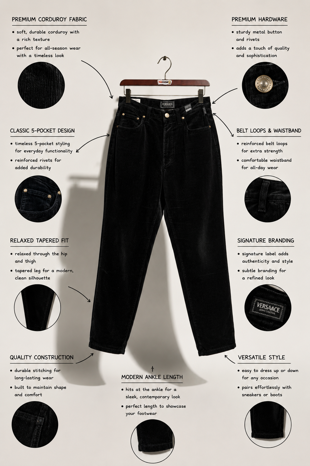 Versace Vintage Pants Velvet Black