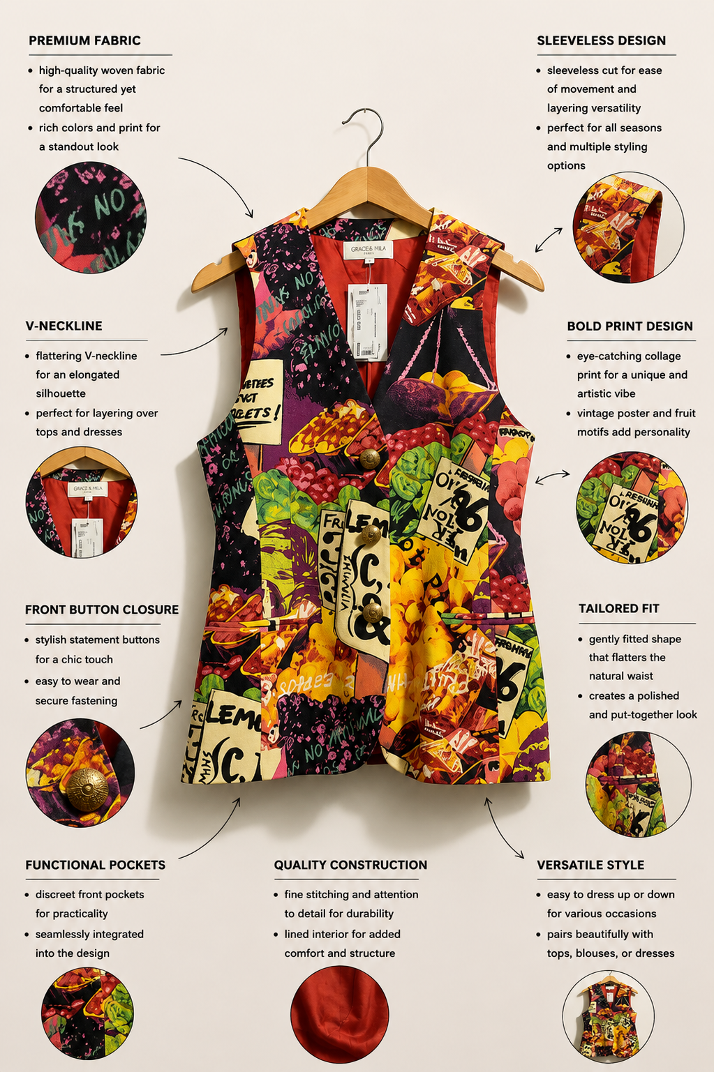 Iceberg Silk Fruit & Veggie Stand Vest Ladies Size XS/S