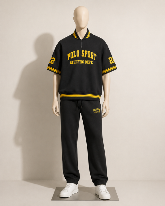Polo Sport Sweatshirt Short Sleeve 1/4 Zip Black/Yellow Men’s Size M