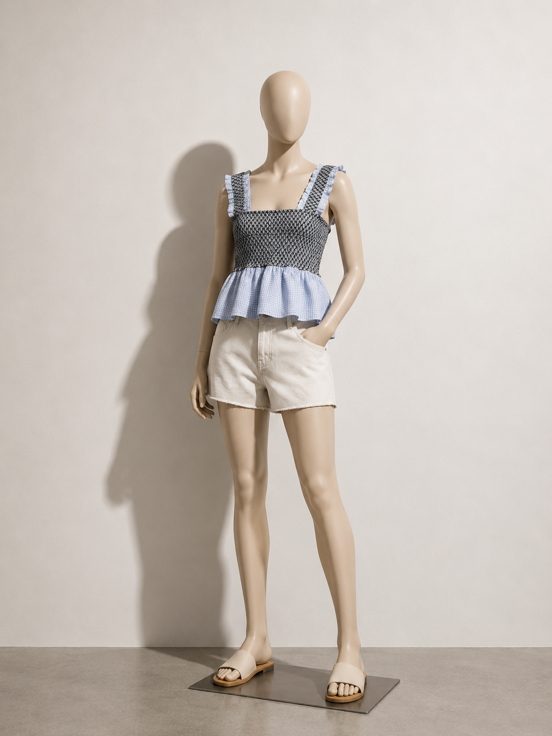 Ganni Smocked Tank Blue/White/Black Ladies Size 34