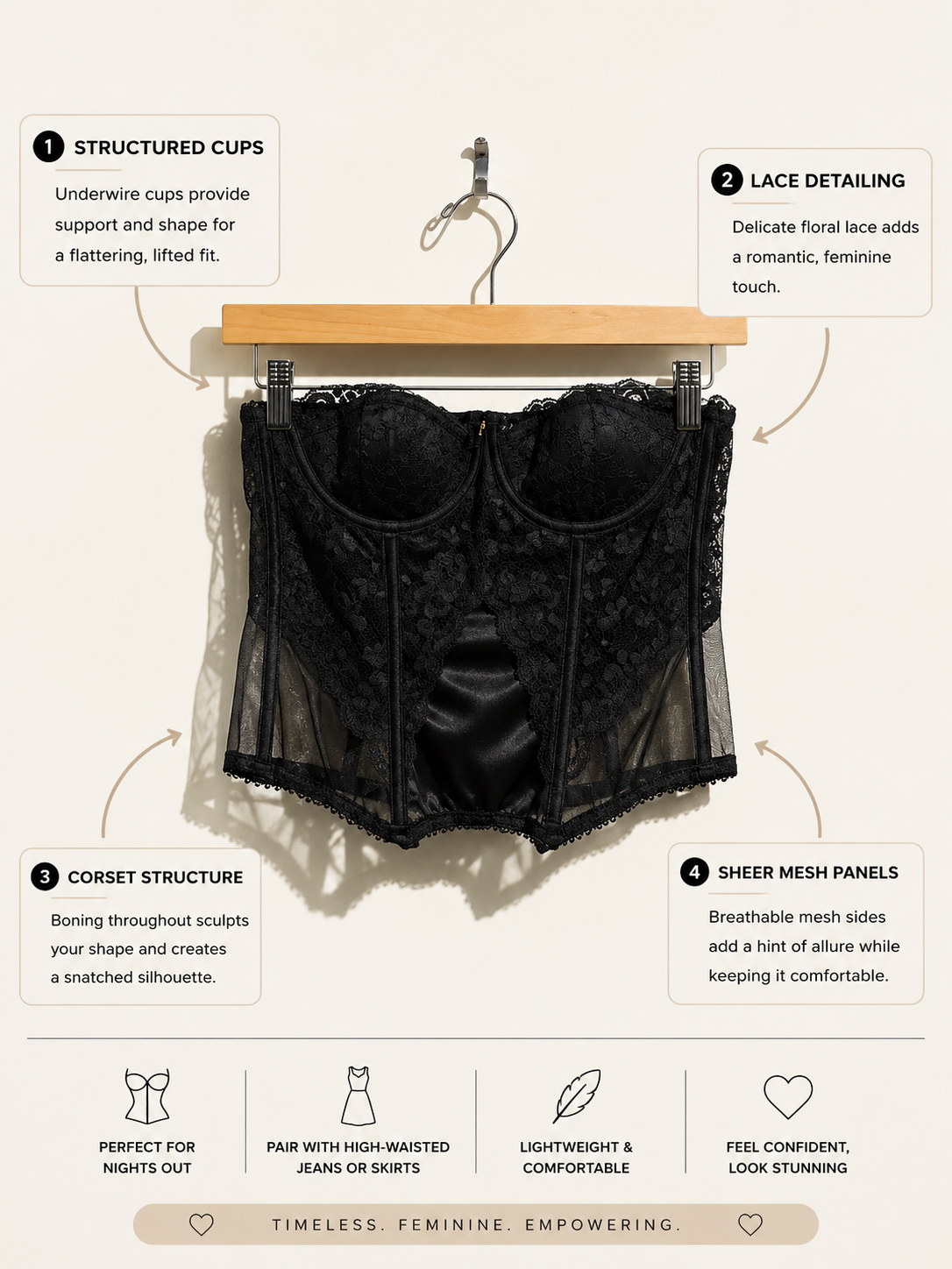 Lady Marlene Lace Bustier Black Size 34B