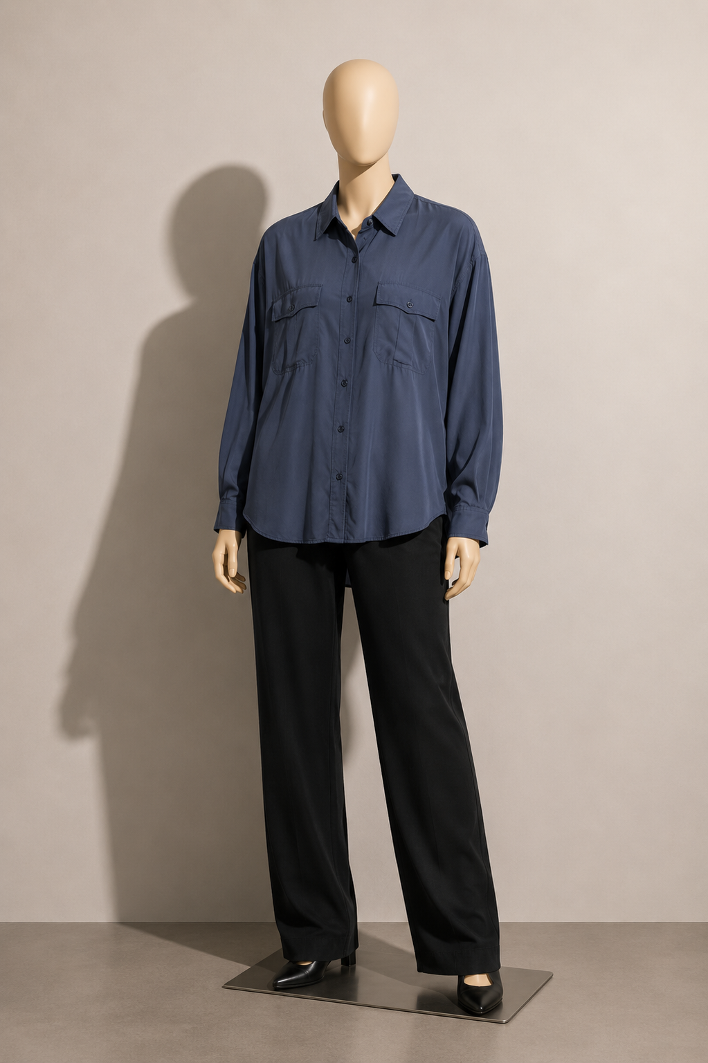 Certain Silk Button Up Navy Blue Ladies Size L