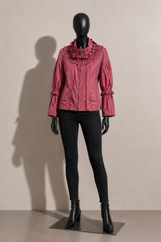 Creenstone Ruffled Collar Zipper Pink Size 40