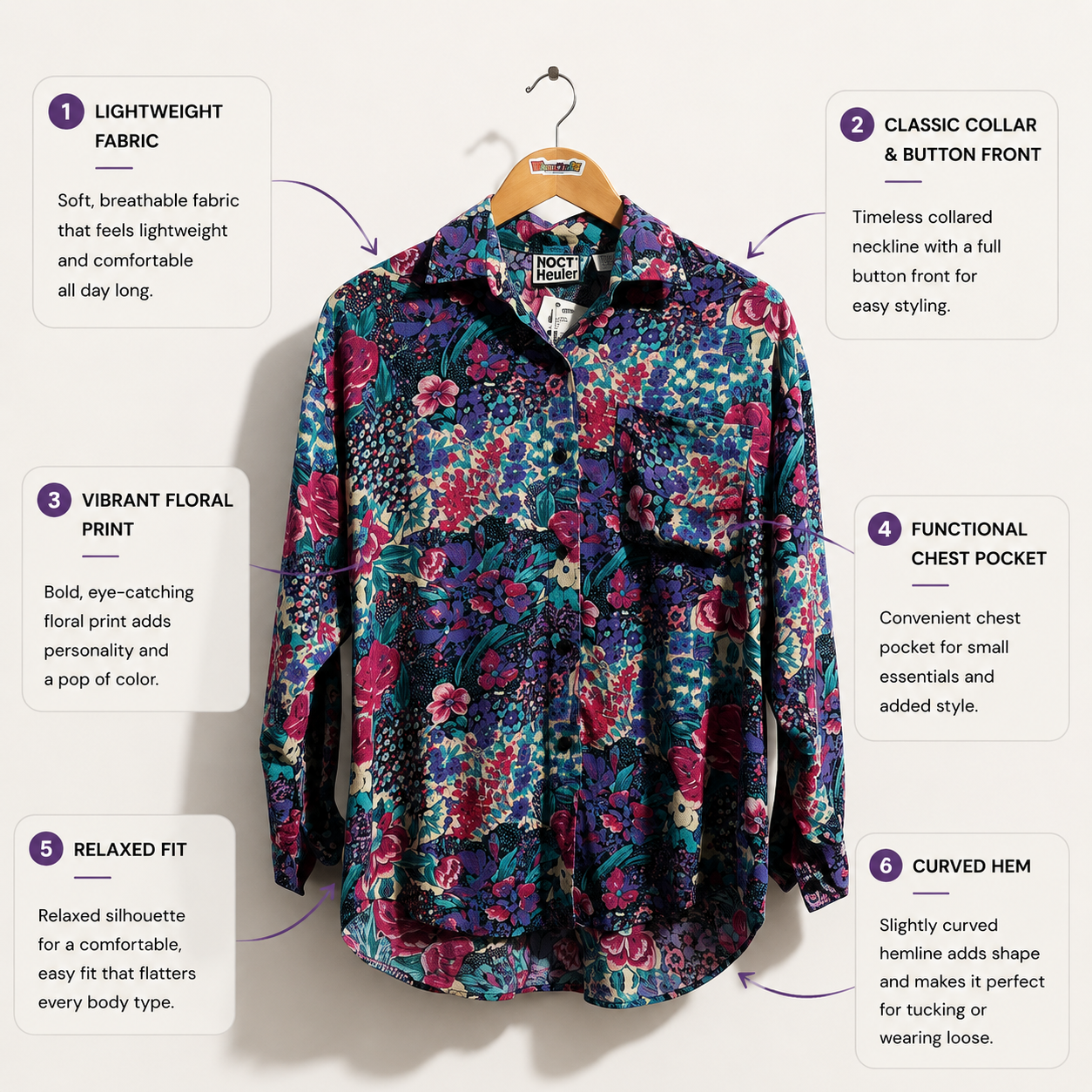 Koala Floral Colorful Button Up Purple/Pink/Blue Ladies Size M