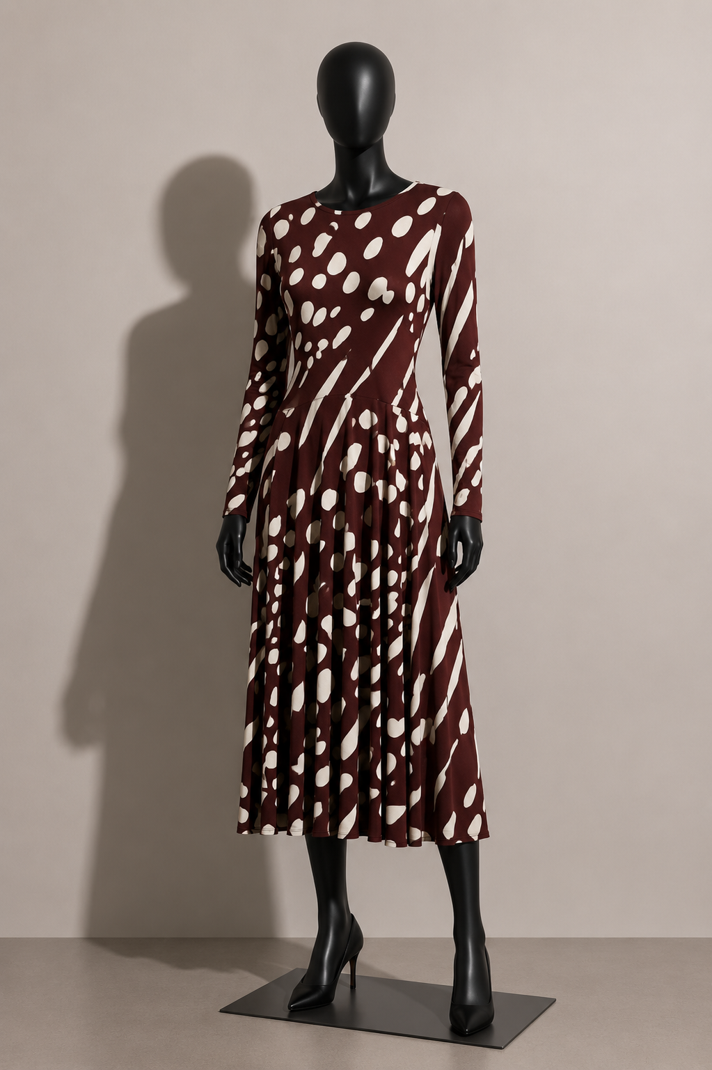 Issa London Polka Dot Dress Tie Detail Brown/White Size S