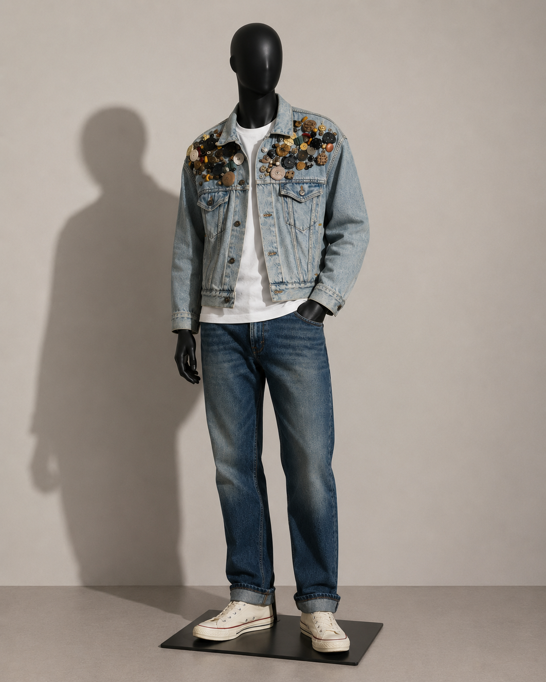 Levis Type III Trucker Jacket 80s So Many Buttons DIY Blue/Multi Men’s Size XL