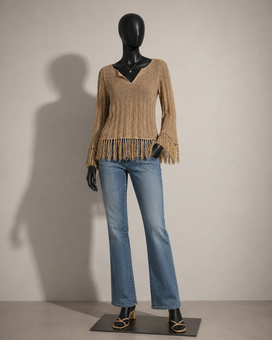 Arden B Top Woven Tassels Brown Ladies Size M