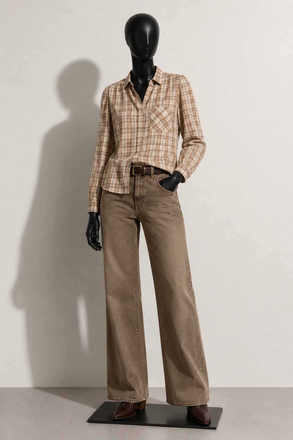 Calvin Klein Vintage 70s/80s Button Up Plaid Tan/Pink Ladies Size 8