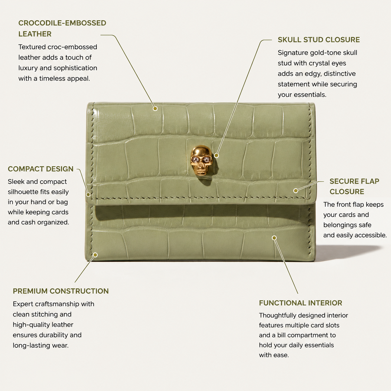 Alexander Mcqueen Green Croc Embossed Wallet