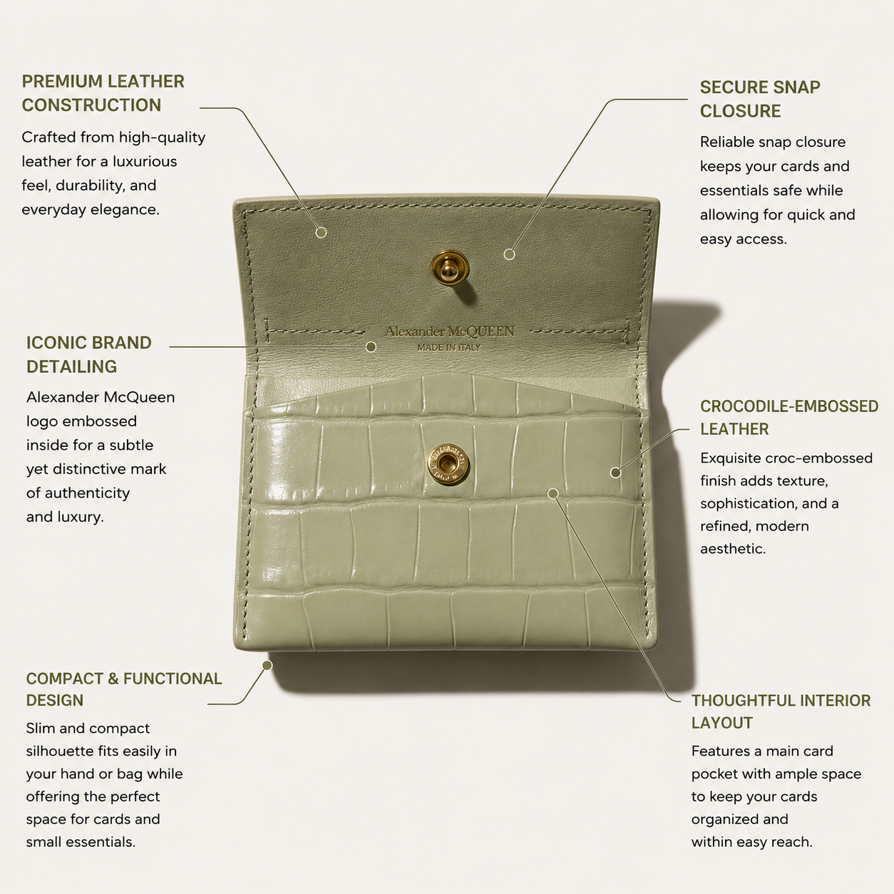 Alexander Mcqueen Green Croc Embossed Wallet