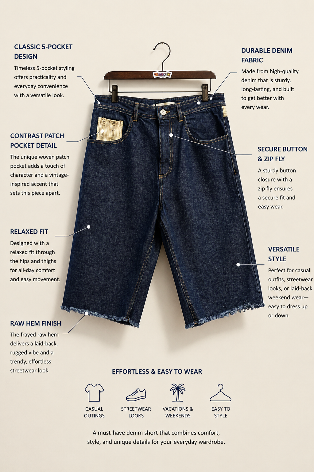 Wales Bonner Blue Cargo Jorts Size 34