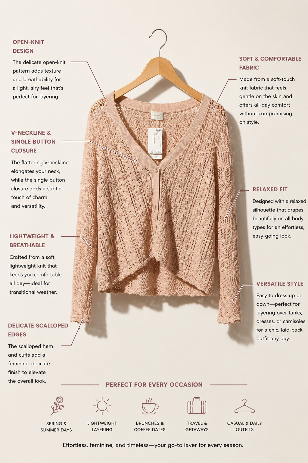 Wilfred Cardigan Wide Knit Pink Ladies Size M