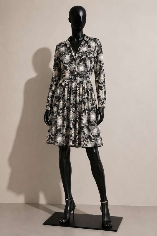 34 of 52 Colloquial: Visage-en-Scene Shirt Dress Floral Collar Navy/White Size 8