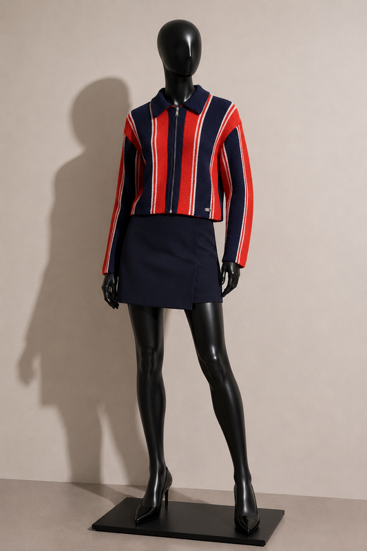 Damson Madder Zip Up Sweater Stripes Red/Blue/White Ladies Size 10