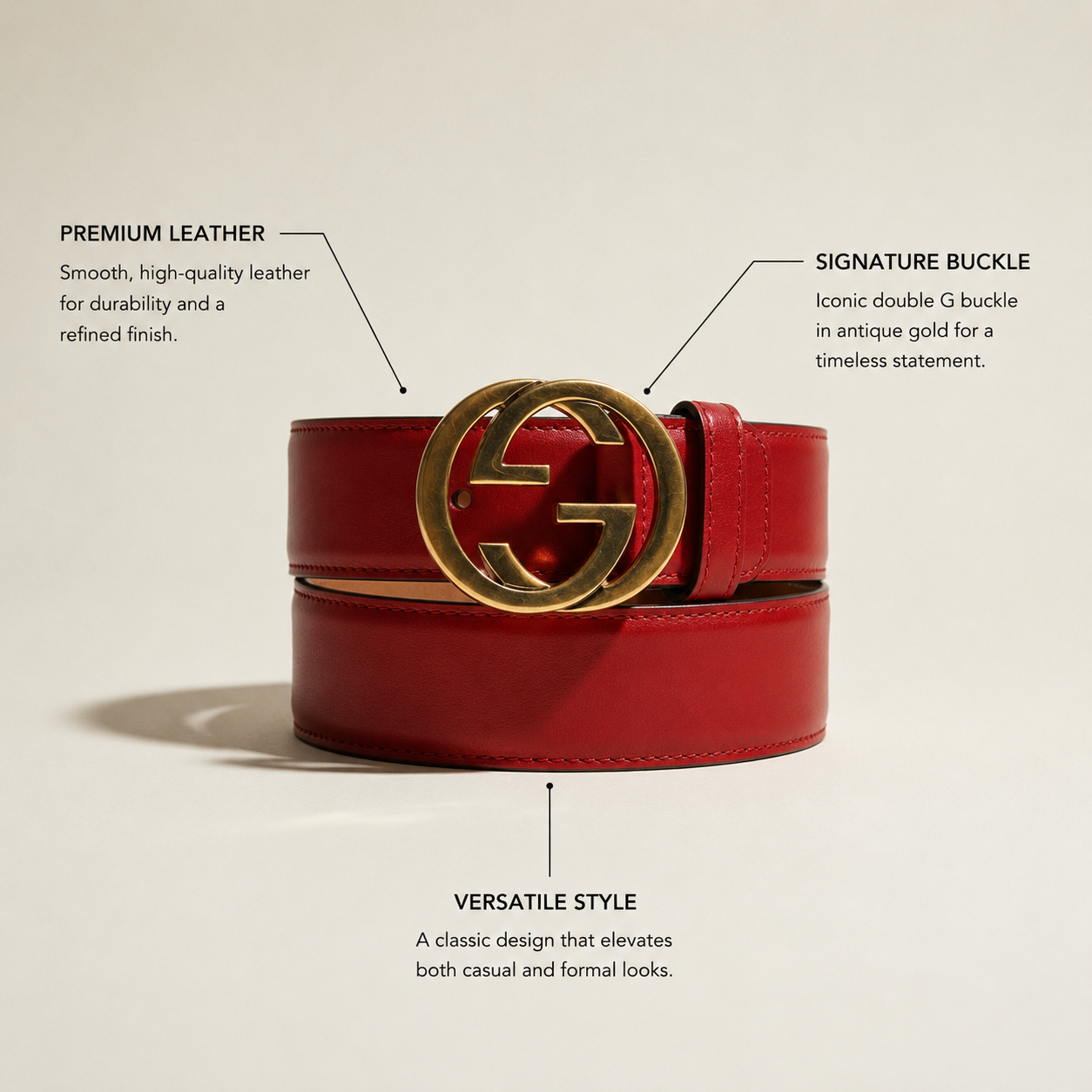 Gucci Leather Belt Gold Buckle Red Size 32