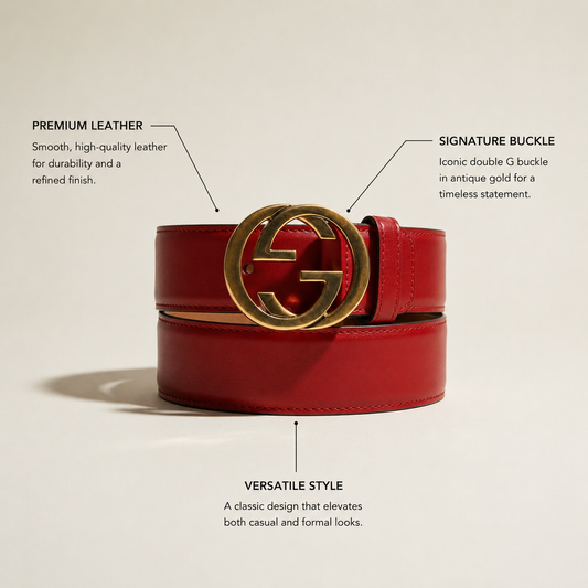 Gucci Leather Belt Gold Buckle Red Size 32