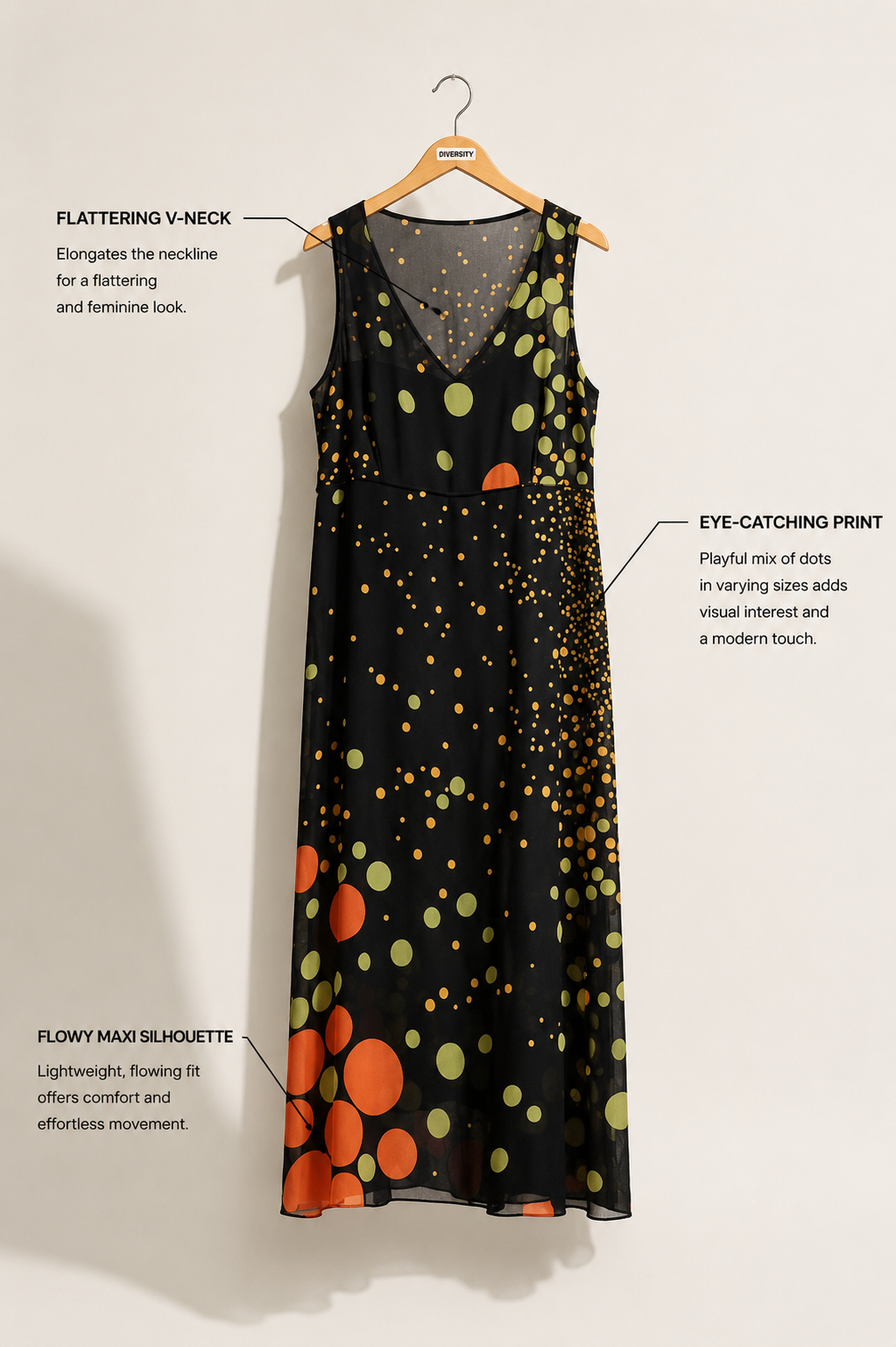 Johnny Was Silk Maxi Dress Tank Dots Black/Green/Yellow Size L