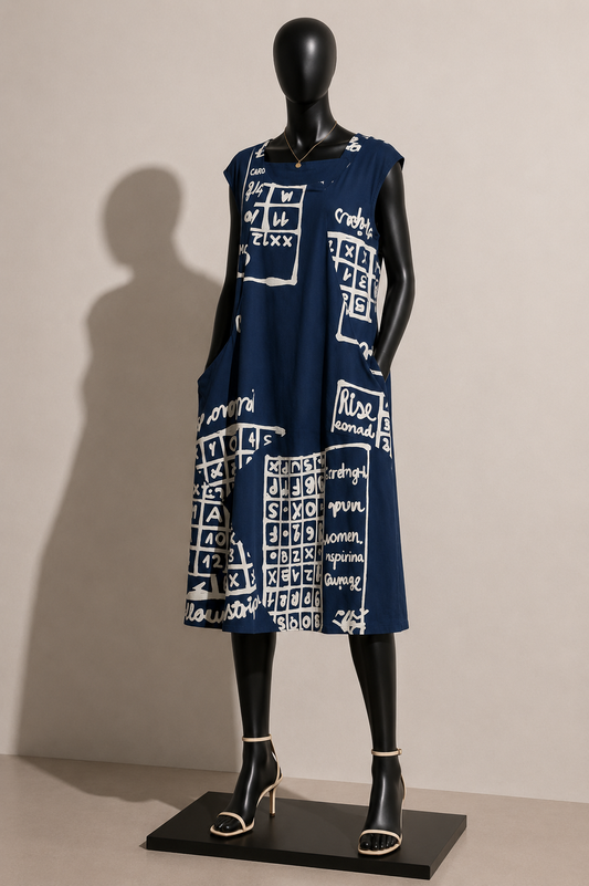 Rundholz Maxi Dress Screen Print Text Pattern Blue/White Size 2XL