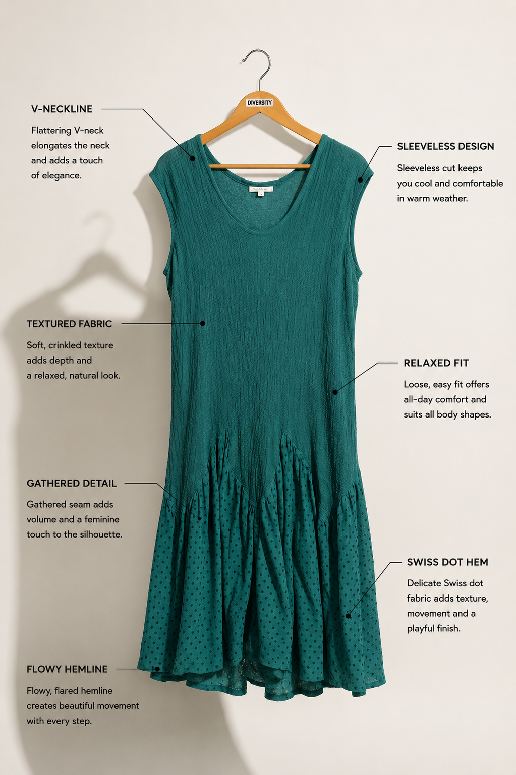 ISSEY MIYAKE Cauliflower Midi Dress Scrunchy Dot Bottom Teal XL