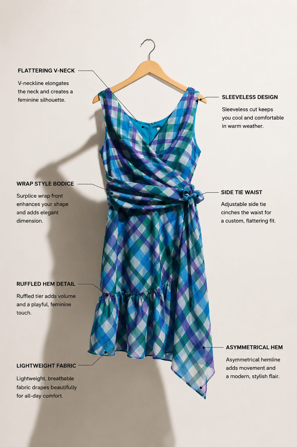 Anna Sui Silk Vintage Midi Dress Tank Painted Plaid Blue/Purple/Green Size 12