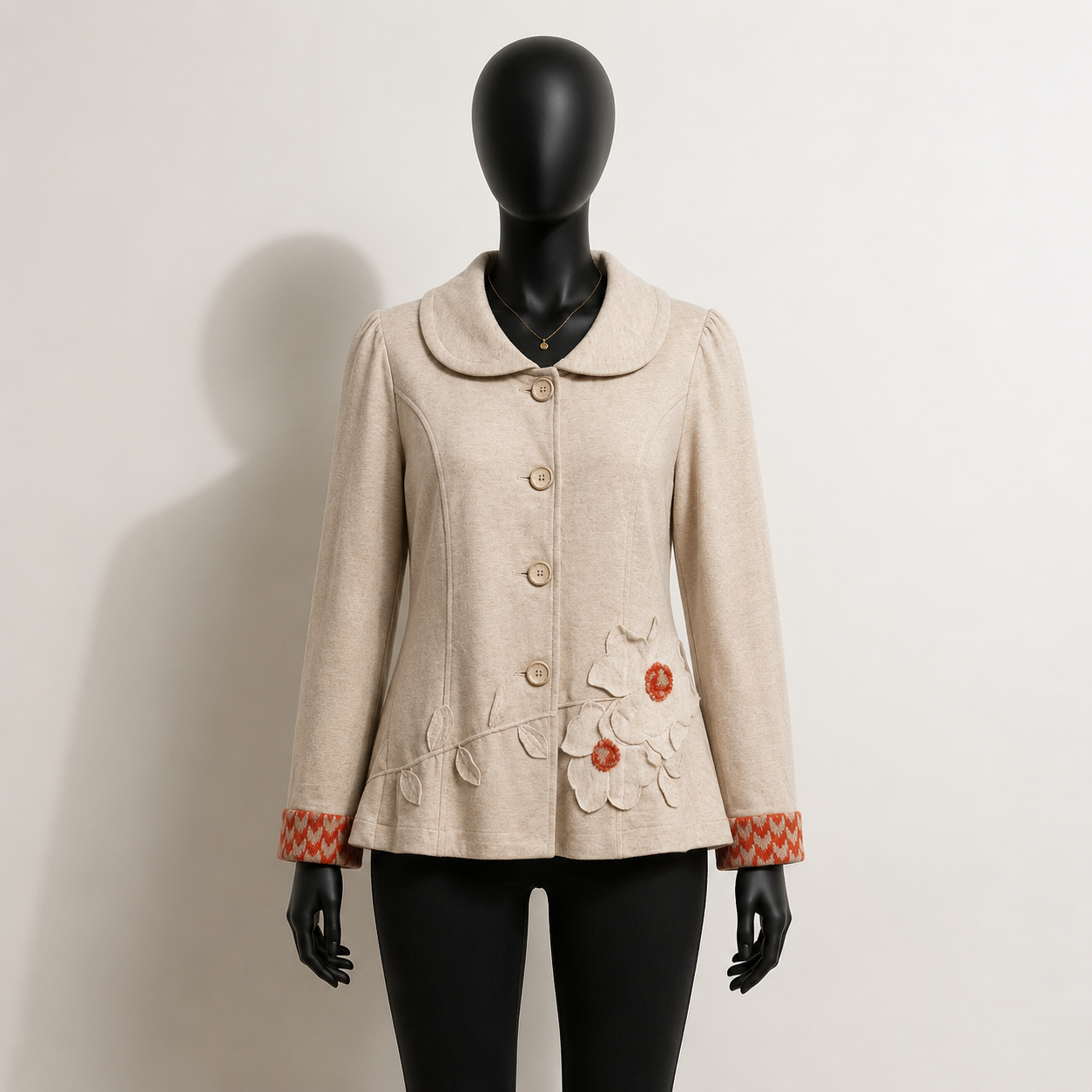 Nick & Mo Blazer Cotton Flowers Tan/Orange Ladies Size L