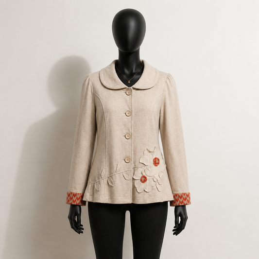 Nick & Mo Blazer Cotton Flowers Tan/Orange Ladies Size L