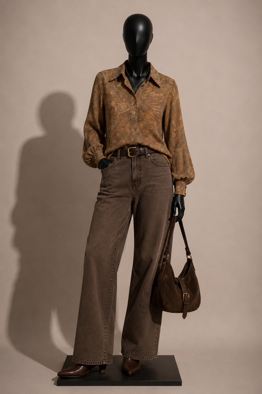 Albert Lewis New York Vintage Button Up Blouse Tan/Multi Ladies Size 6