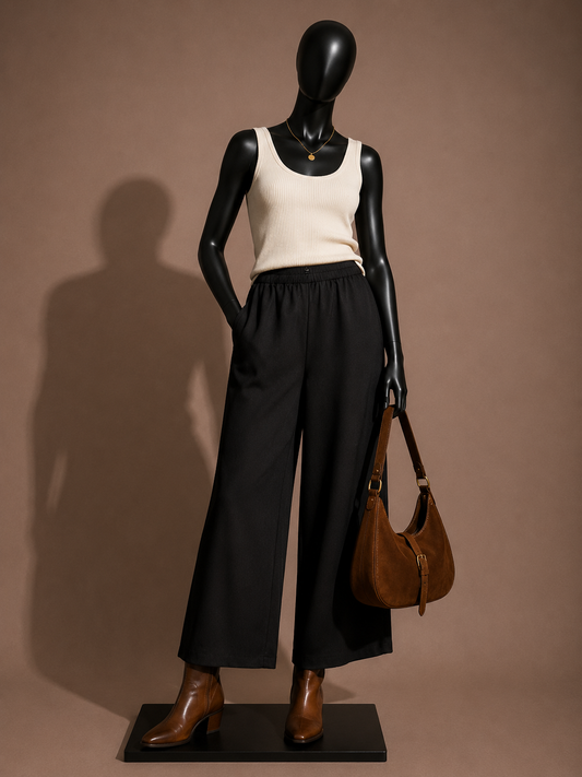 Siasia Vintage Pants Satin Wide Leg Black Size XL