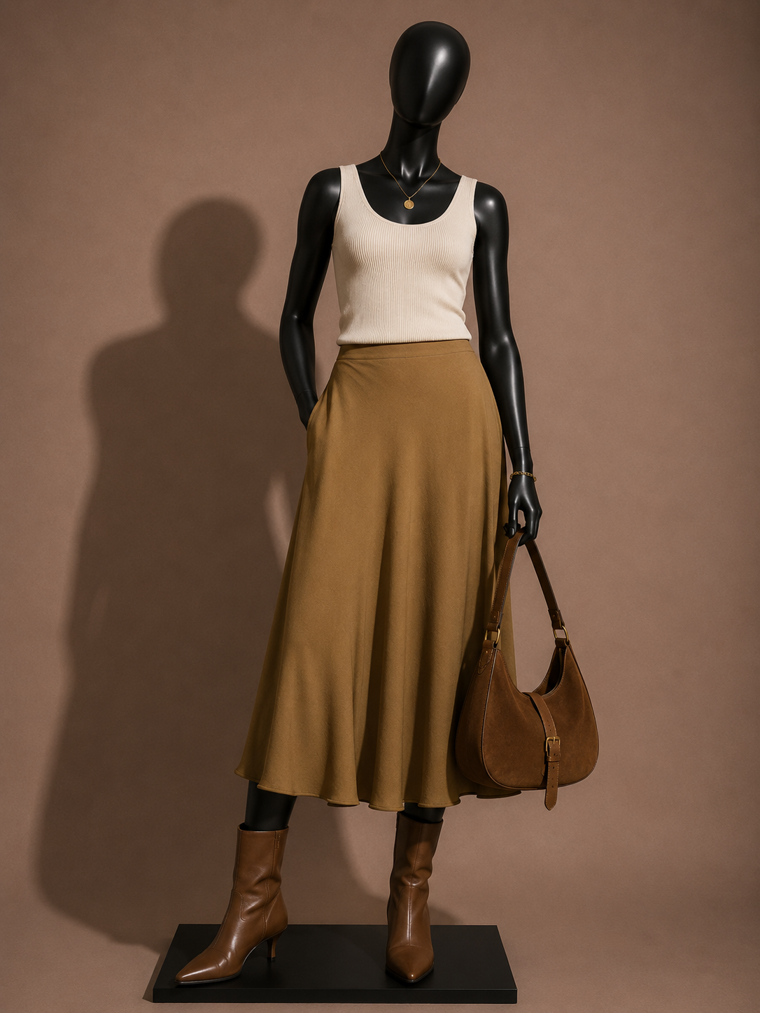 Donna Karan Vintage Midi Skirt Silk Brown Size 6
