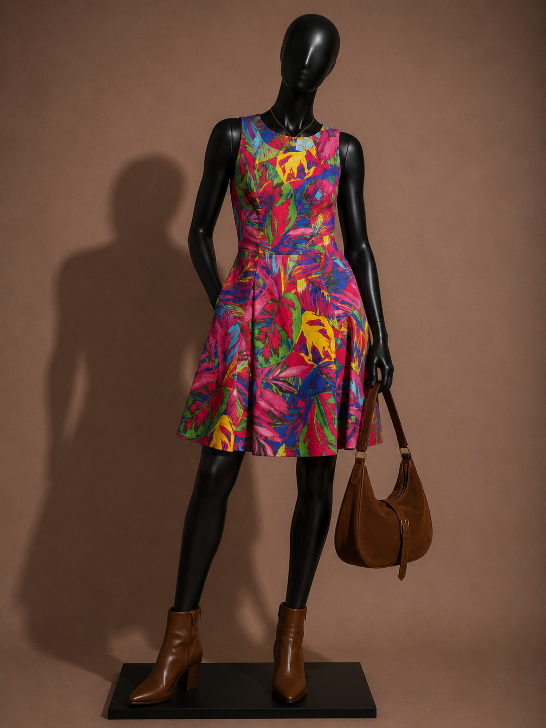 Milly Midi Dress Tank Leaves Neon Pink/Multi Size 4
