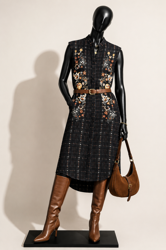 Allsaints Printed Dress Black/Brown/Floral Size 00