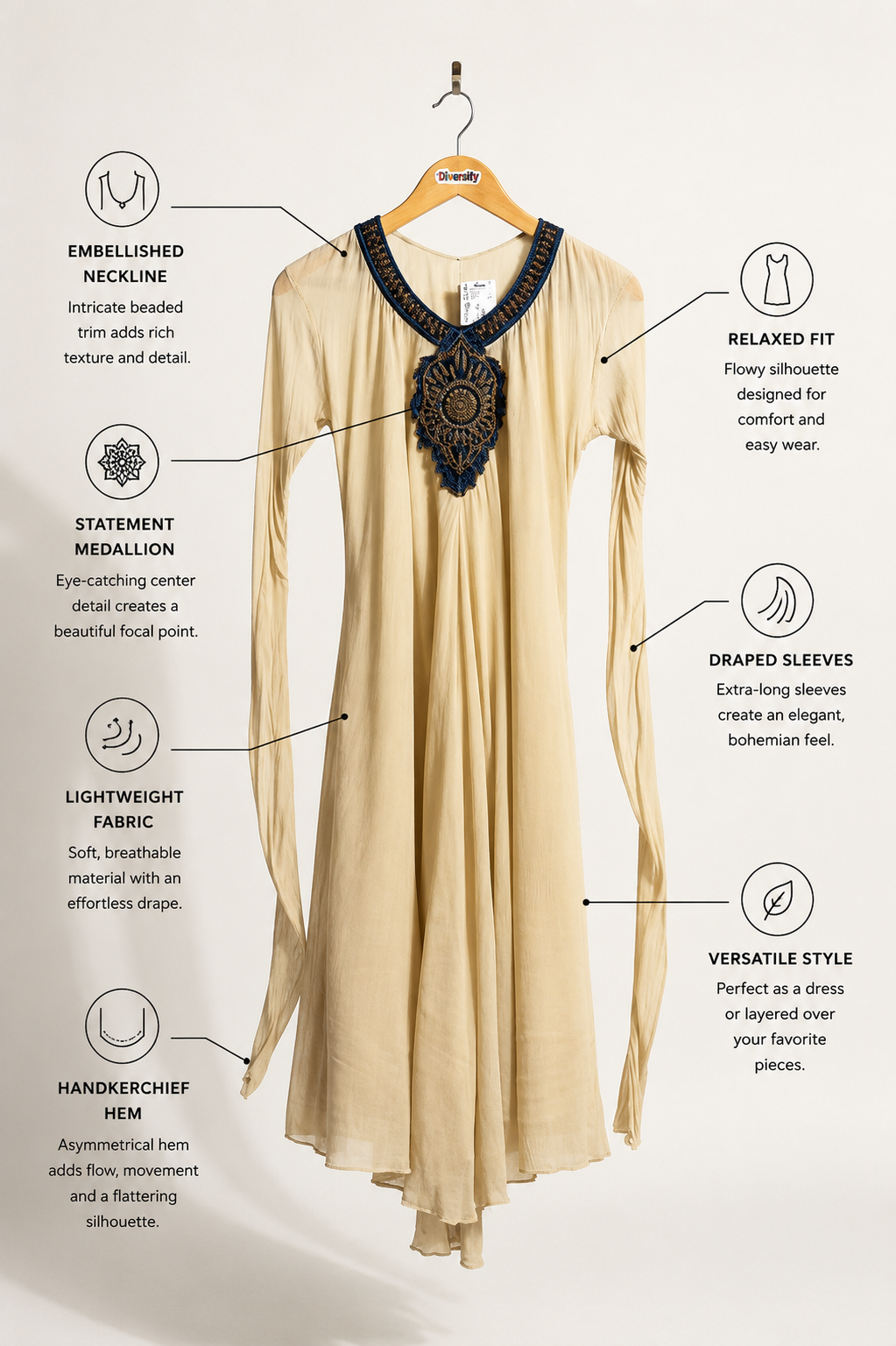 Vintage Anarkali Maxi Dress Zardozi Embellishment Beige/Blue Size M