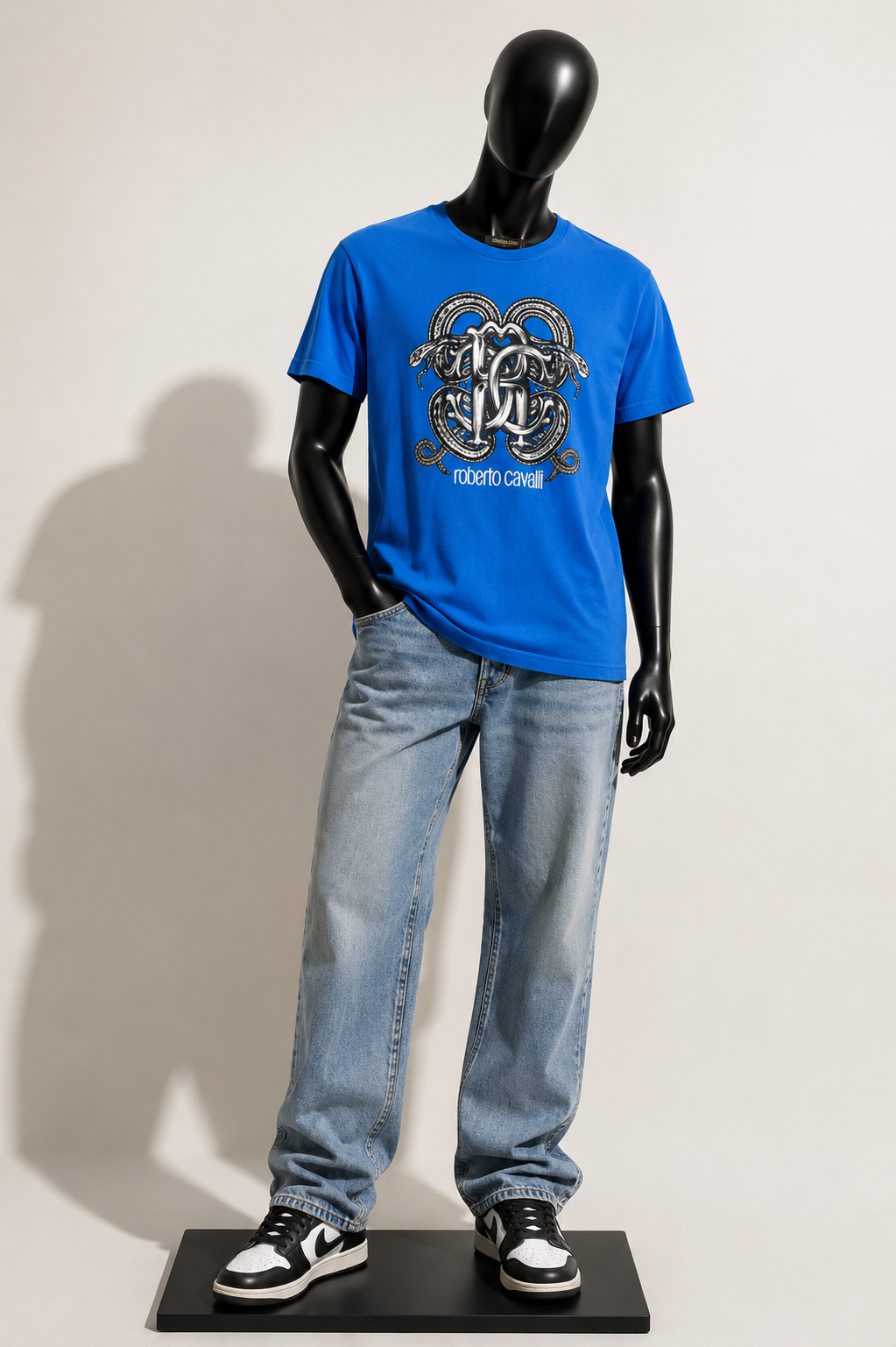 Roberto Cavalli Blue Graphic Tee Size L