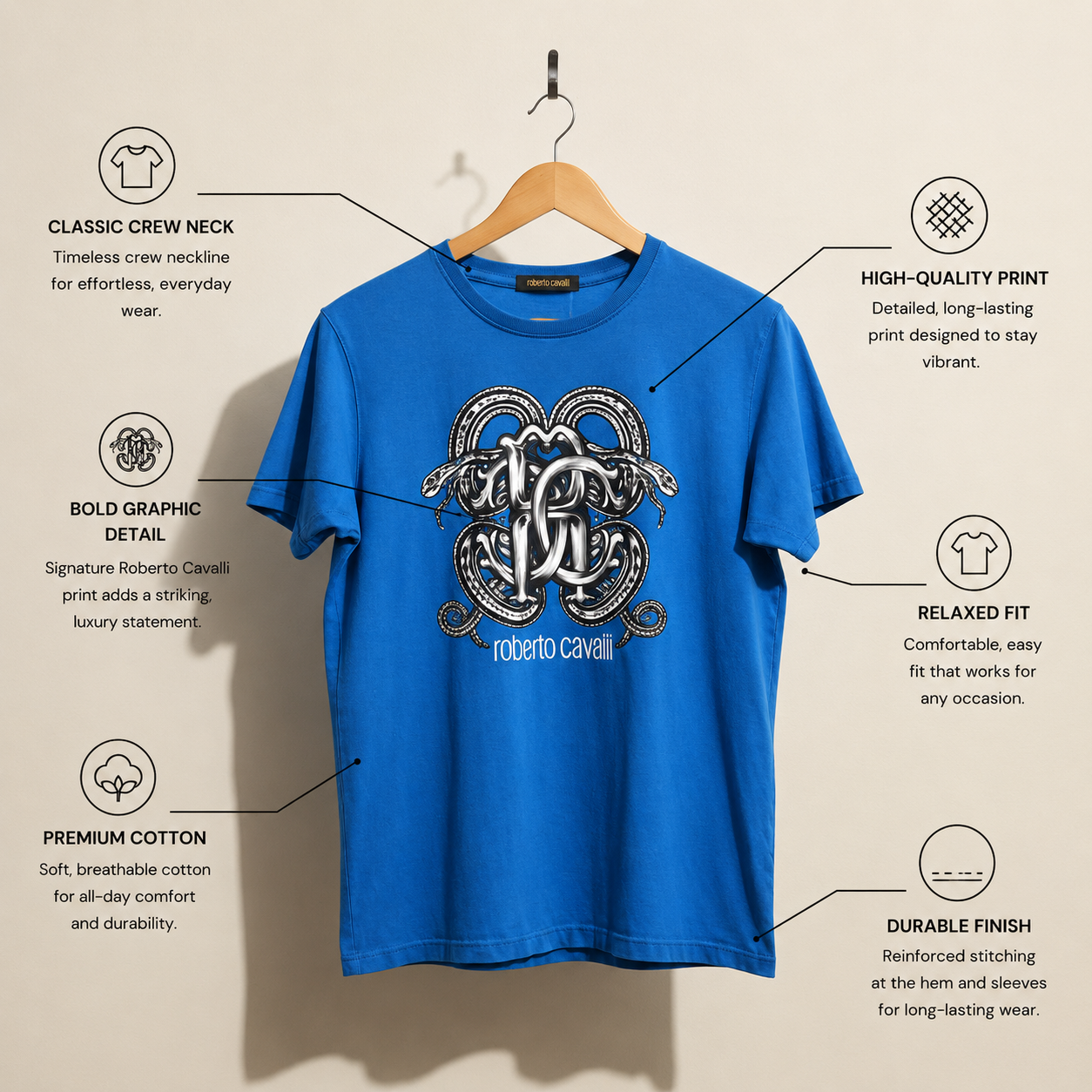 Roberto Cavalli Blue Graphic Tee Size L