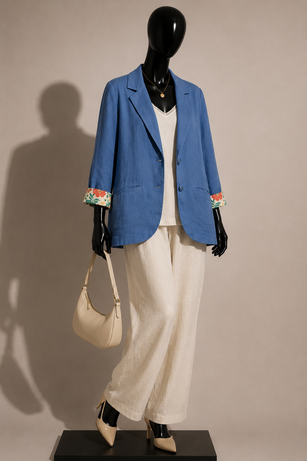 NWT Gudrun Sjoden Blazer Linen Blend Floral Trim Blue Ladies Size M