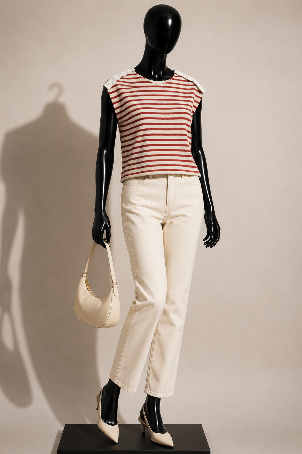 Zara Top Cap Sleeve Knit Stripes White/Red Ladies Size S