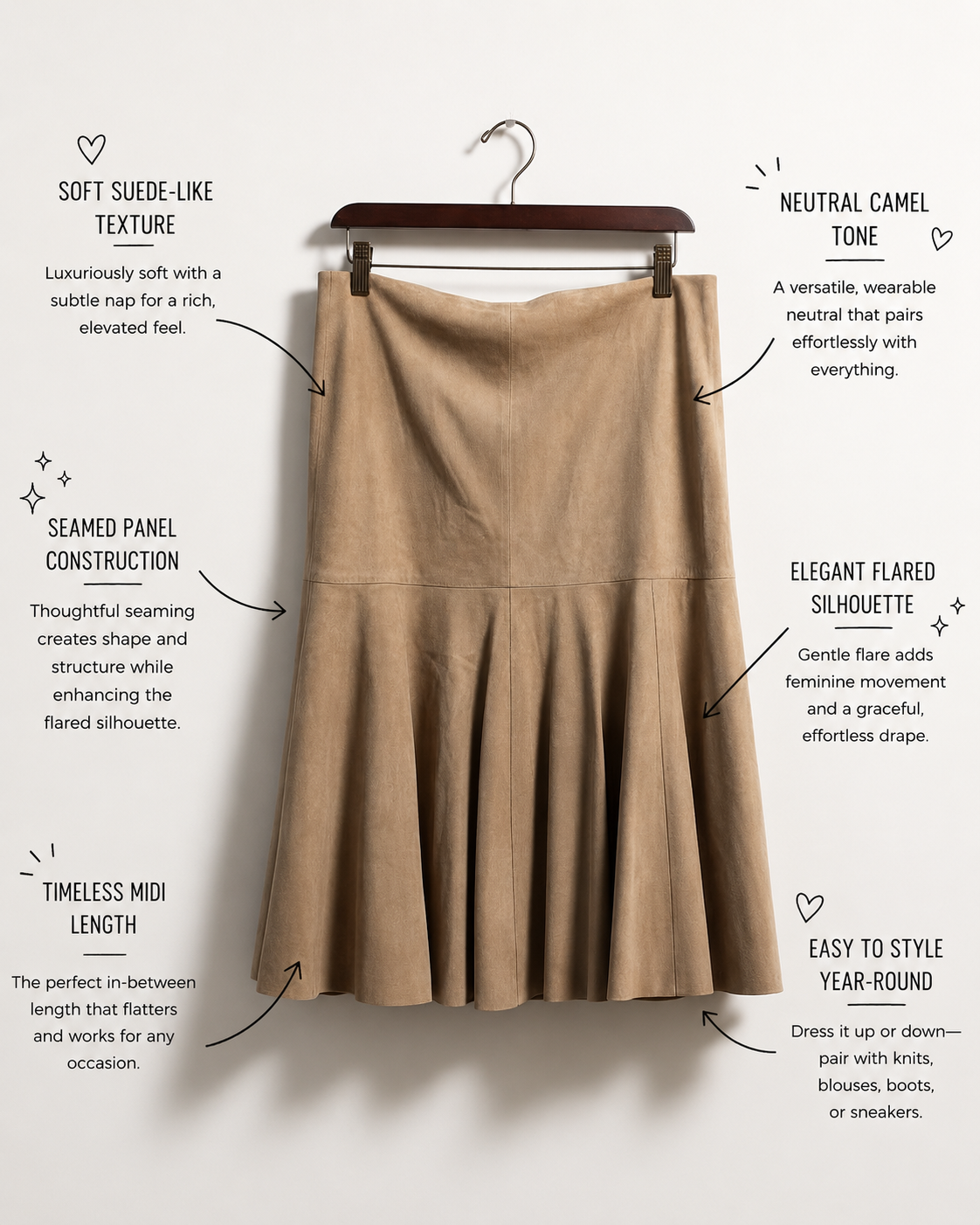 NWT Lauren Ralph Lauren Vintage Midi Skirt Suede Peplum Brown Size 12