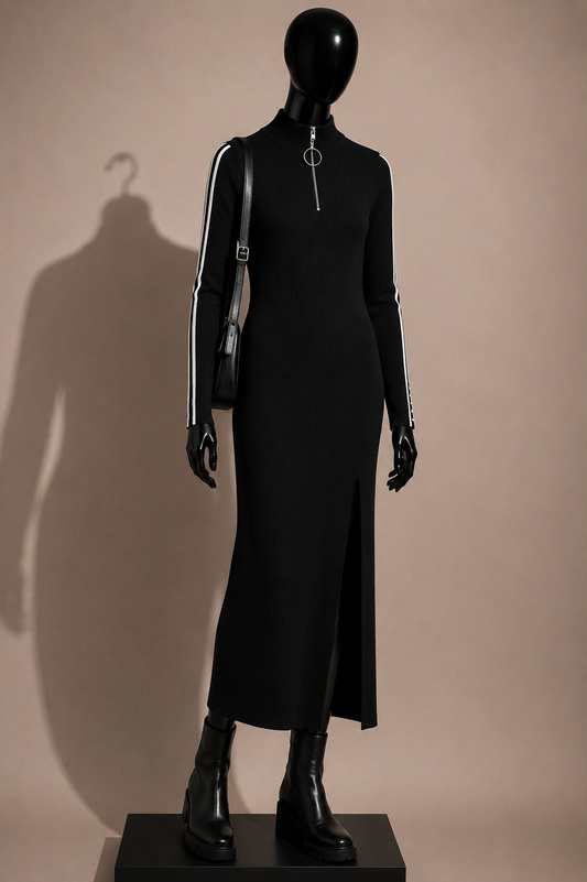 H&M x Pringle Maxi Dress LS Mock Neck Black/White Size M