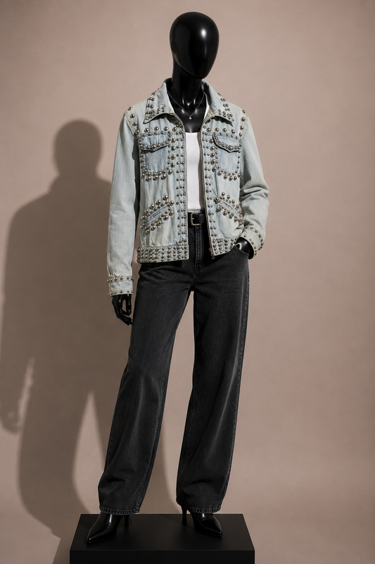 Roncelli Vintage Studded Denim Jacket Light Blue Ladies Size S