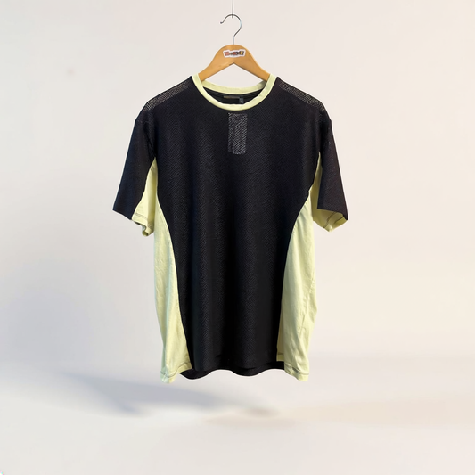 ASOS Design mesh color block tee on off white editorial background