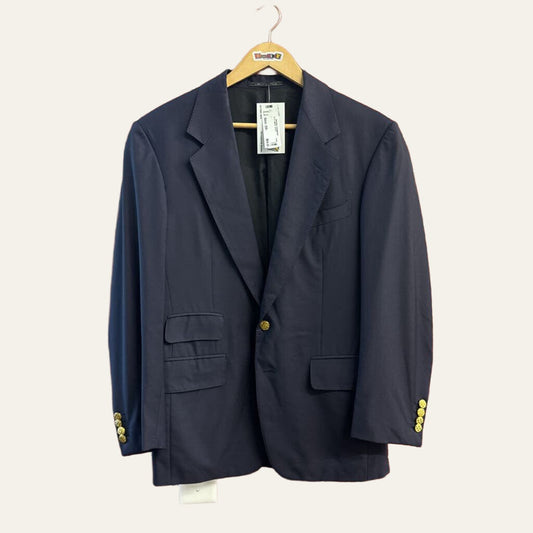 Dunhill blue blazer with gold buttons on off white background