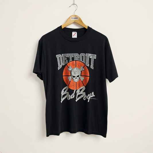 Jerzees Detroit Bad Boys graphic tee on off white editorial background