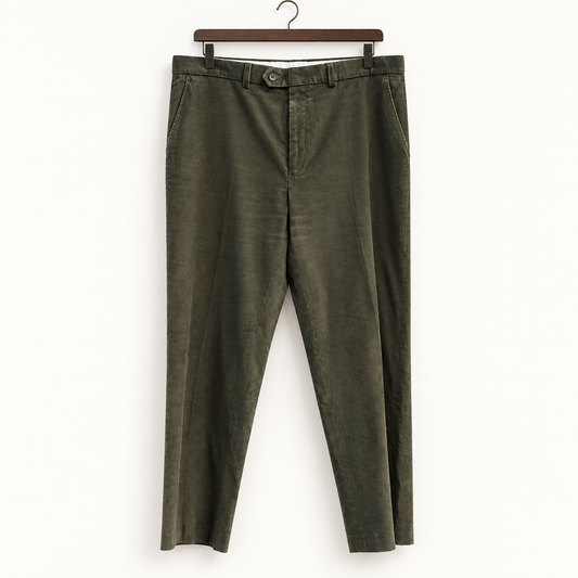 Lauren Ralph Lauren grey corduroy pants on off white background