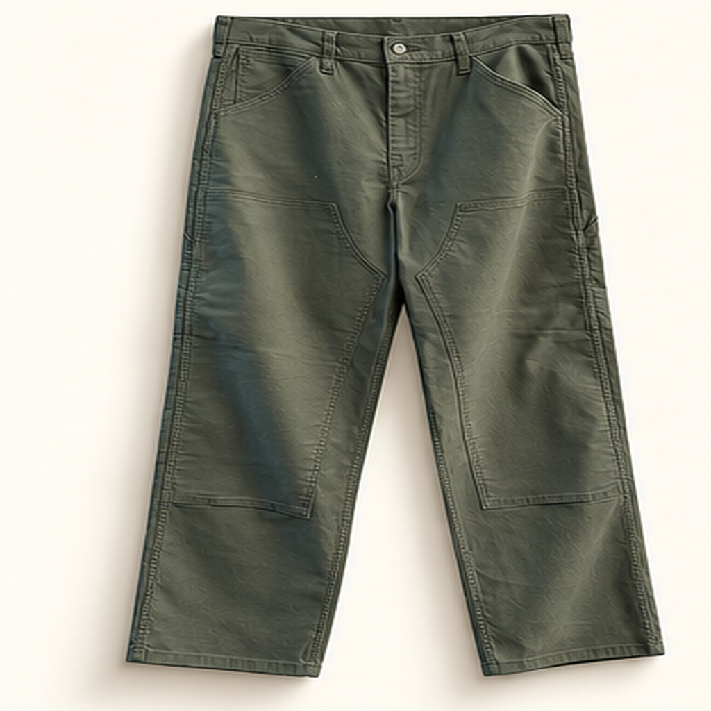 Levi Strauss and Co green utility carpenter pants on off white editorial background